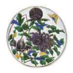 Large dish with peony and butterfly design, enamelled ware