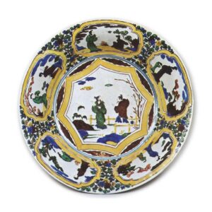 Large bowl with Chinese figure design, enamelled ware