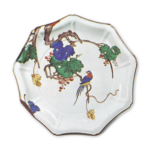 Nonagonal dish with grapevine and bird design, enamelled ware