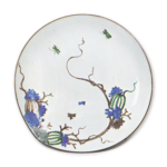 Large dish with melon and butterfly design, enamelled ware