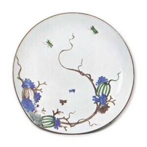 Large dish with melon and butterfly design, enamelled ware