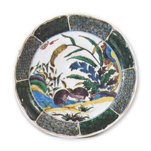 Large dish with design of millet and quails, enamelled ware