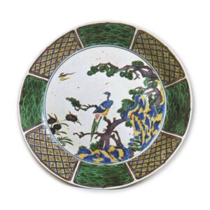 Large dish with yamadori (Japanese pheasant) design, enamelled ware