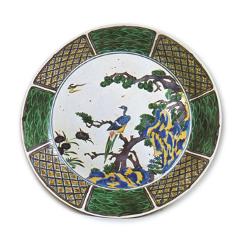 Large dish with yamadori (Japanese pheasant) design, enamelled ware