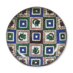 Large dish with design of phoenixes in chequer patterns, enamelled