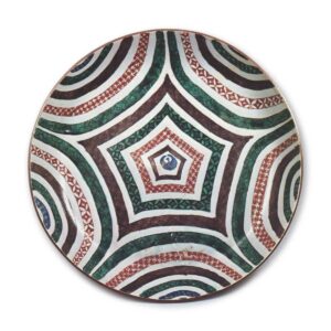 Large dish with design of geometric patterns, enamelled ware