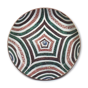 Large dish with design of geometric patterns, enamelled ware