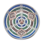 Large dish with design of geometric patterns, enamelled ware