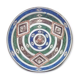 Large dish with design of geometric patterns, enamelled ware