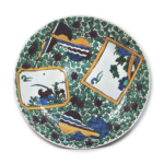 Large dish with design of flower-and-bird against floral patterns, enamelled ware