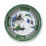 Large dish with angler design, enamelled ware