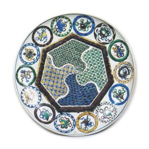 Large dish with spiral design, enamelled ware