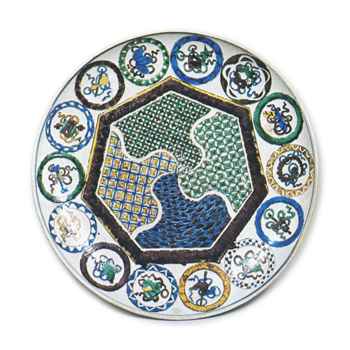 Large dish with spiral design, enamelled ware