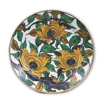 Large dish with peony design, enamelled ware