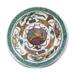 Large dish with design of all treasures, enamelled ware