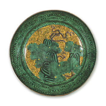 Large dish with melon design, enamelled ware