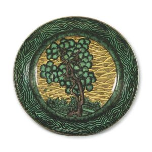 Large dish with tree design, enamelled ware