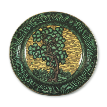 Large dish with tree design, enamelled ware