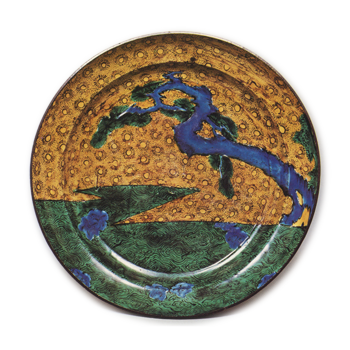 Large dish with pine-tree design, enamelled ware