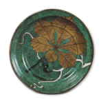 Large dish with oak leaf and bird design, enamelled ware