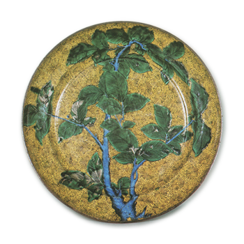 Large dish with tree design, enamelled ware