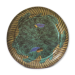 Large dish with chestnut and wave design, enamelled ware