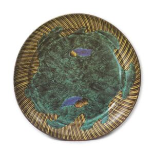 Large dish with chestnut and wave design, enamelled ware