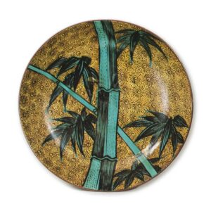 Large dish with bamboo design, enamelled ware