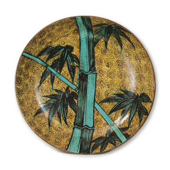 Large dish with bamboo design, enamelled ware