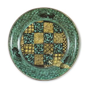 Large dish with design of chequer patterns, enamelled ware