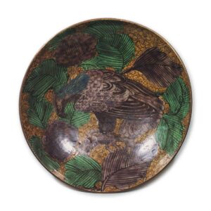 Large dish with eagle design, enamelled ware