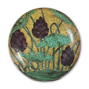 Large dish with lotus pond design, enamelled ware