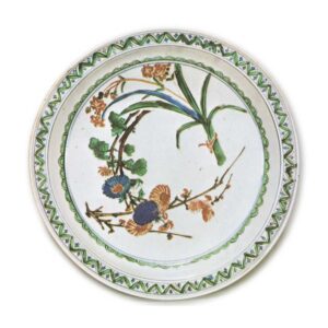 Bowl on foot with flower design, enamelled ware