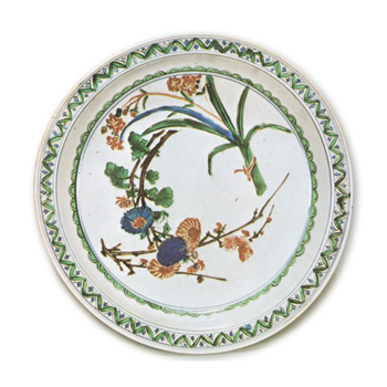 Bowl on foot with flower design, enamelled ware