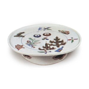 Bowl on foot with design of "auspicious symbol", enamelled ware