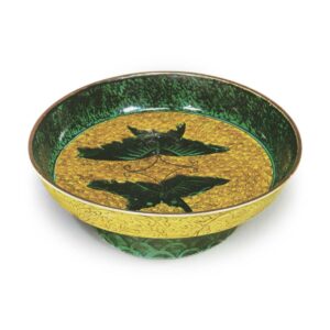 Bowl on foot with paired butterfly design, enamelled ware