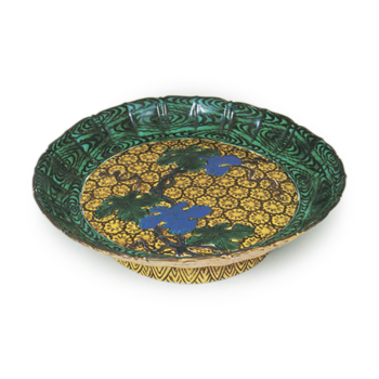 Bowl on foot with vine design, enamelled ware