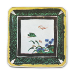 Square dish with flying bird design, enamelled ware