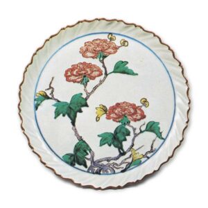 Foliated dish with peony design, enamelled ware