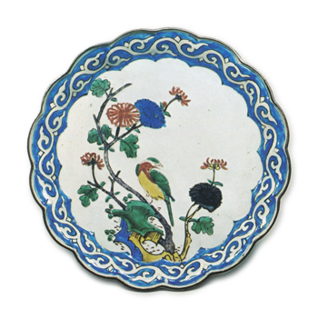 Lobed dish with flower-and-bird design, enamelled ware