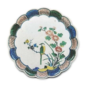 Lobed dish with flower-and-bird design, enamelled ware