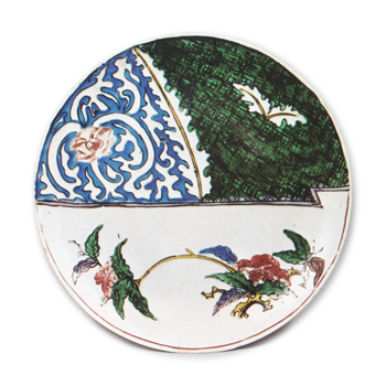 Dish with peony design, enamelled ware