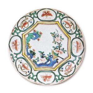 Dish with flower-and-bird design, enamelled ware