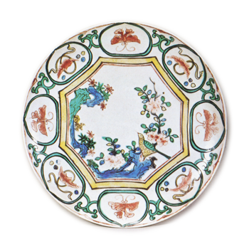 Dish with flower-and-bird design, enamelled ware