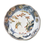 Large lobed bowl with design of maple-tree and deer, enamelled ware