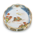 Lobed bowl with mandarin duck design, enamelled ware