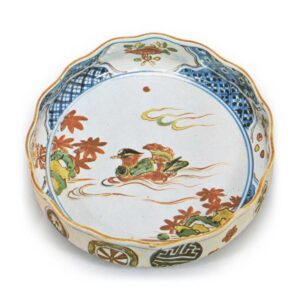 Lobed bowl with mandarin duck design, enamelled ware