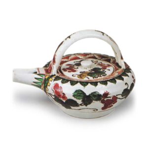 Wine ewer with morning glory design, enamelled ware