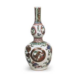 Gourd-shaped wine bottles with grapevine and roundel design, enamelled ware