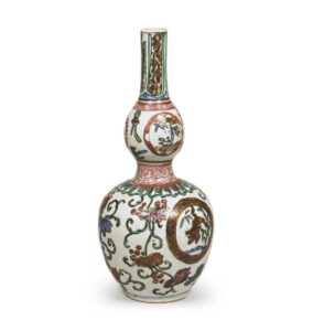 Gourd-shaped wine bottles with grapevine and roundel design, enamelled ware